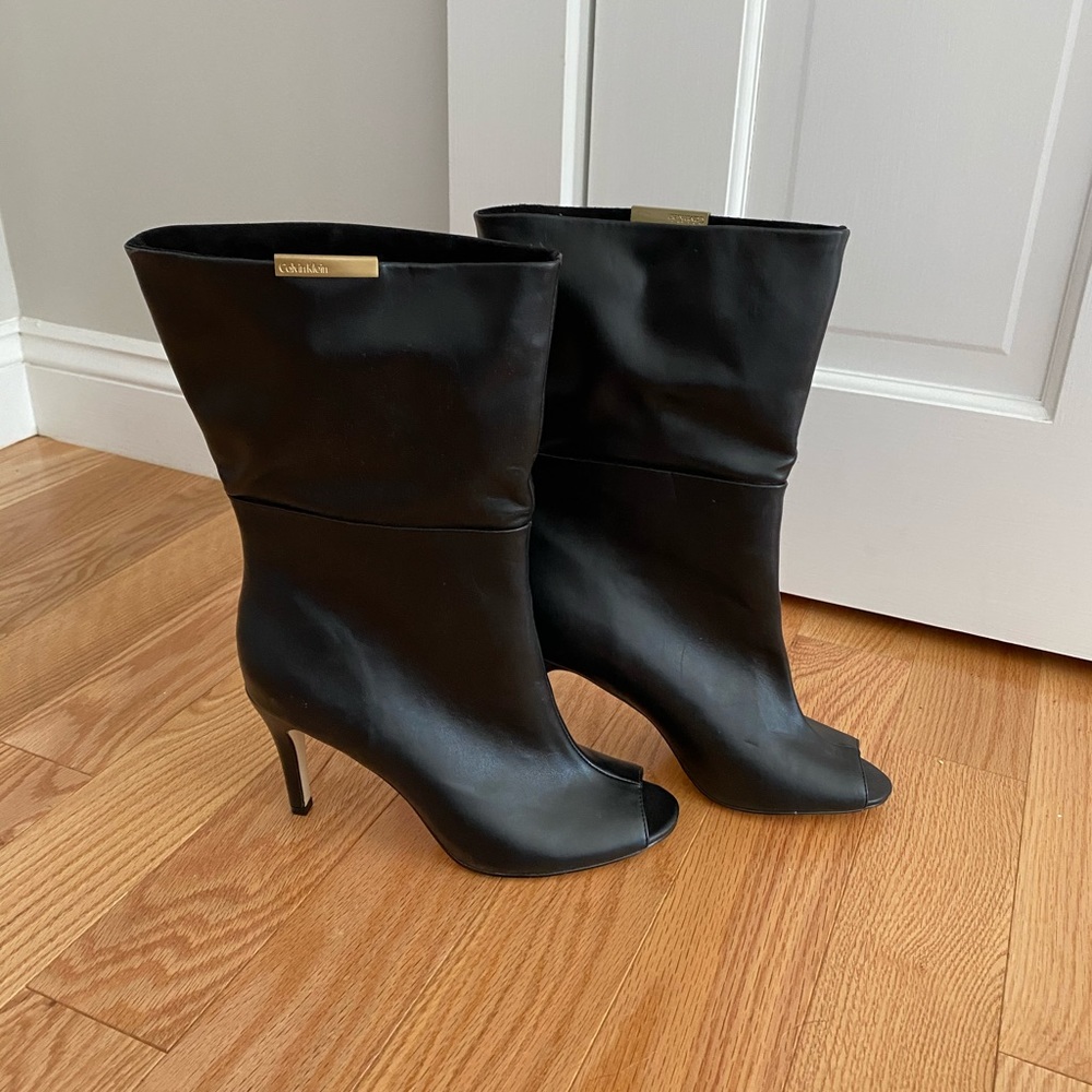 Calvin Klein Peeptoe Stiletto Boots